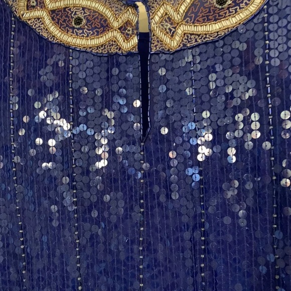 Vintage Justine Todd Blue Sequin Silk Top- Medium - Picture 3 of 9